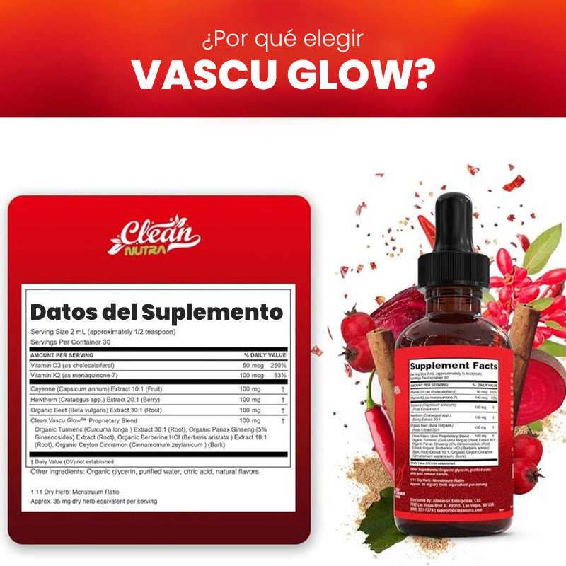 Clean Nutra Vascu Glow – Suplemento líquido natural con cúrcuma y vitaminas K2 D3