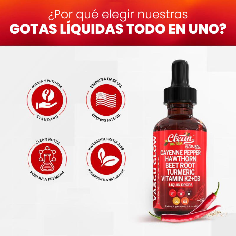 Clean Nutra Vascu Glow – Suplemento líquido natural con cúrcuma y vitaminas K2 D3